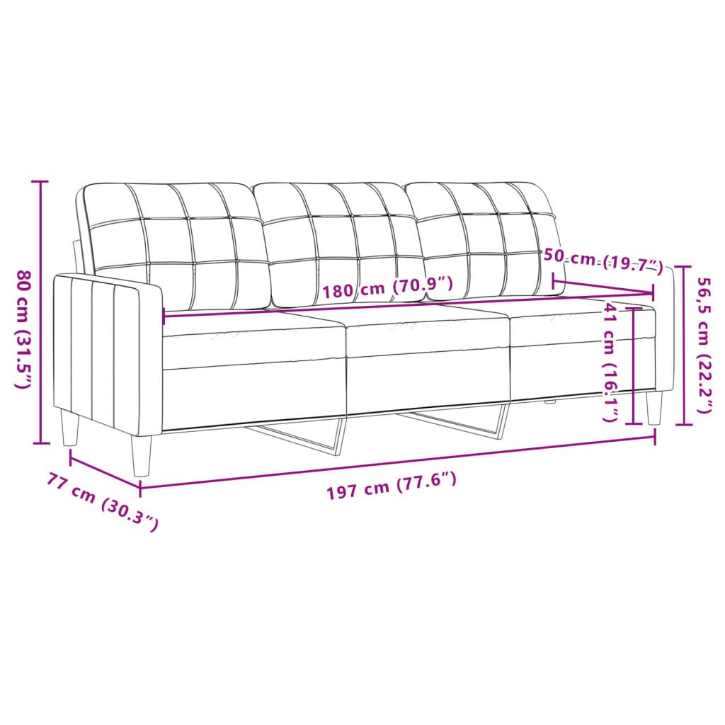 Driezitsbank 180 cm fluweel geel