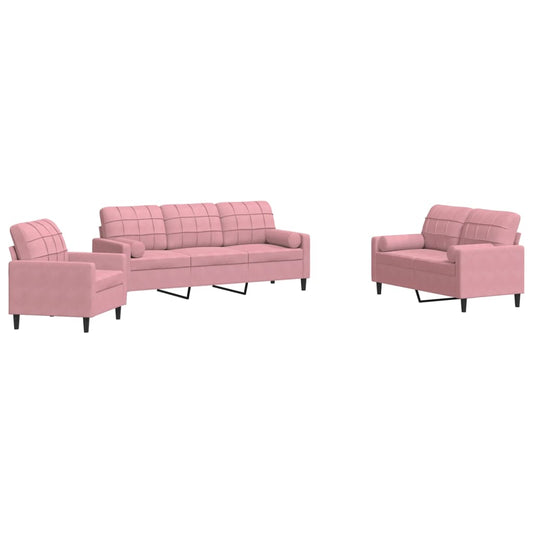 3-delige Loungeset met kussens en bolsters fluweel roze