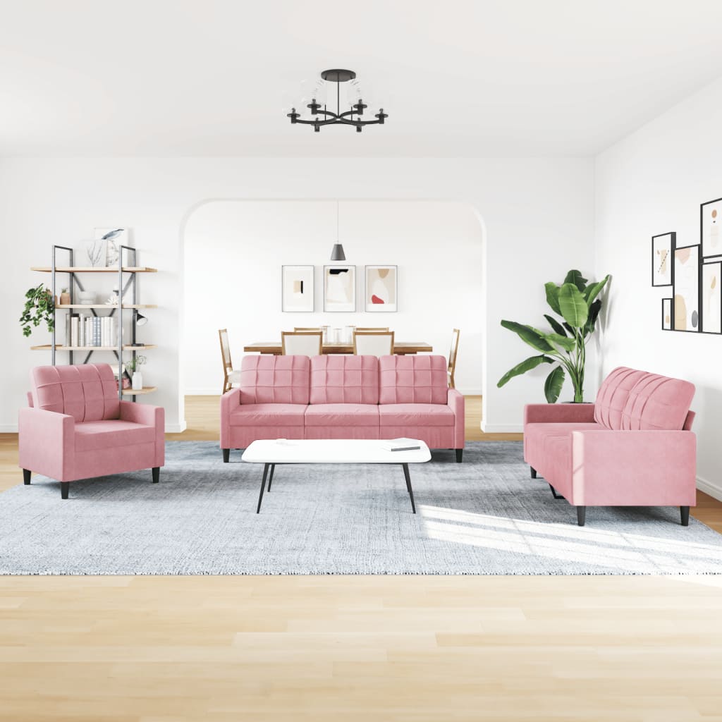 3-delige Loungeset met kussens en bolsters fluweel roze