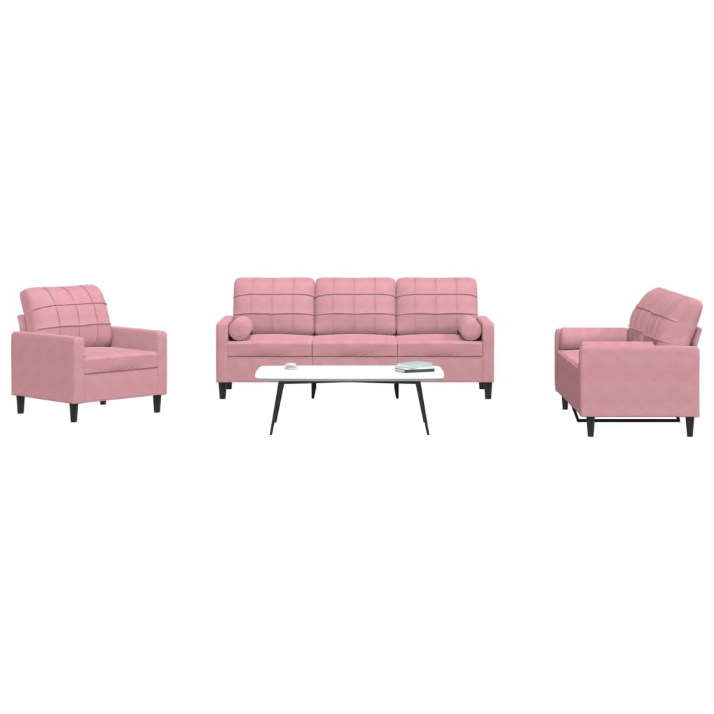 3-delige Loungeset met kussens en bolsters fluweel roze