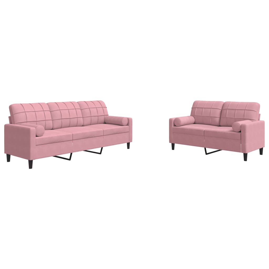 2-delige Loungeset met kussens en bolsters fluweel roze