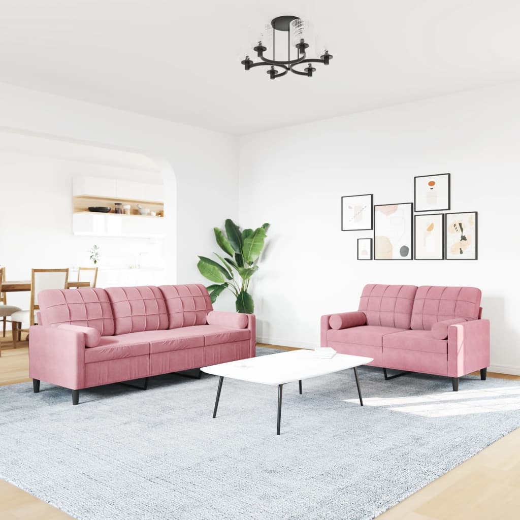 2-delige Loungeset met kussens en bolsters fluweel roze