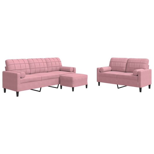 3-delige Loungeset met kussens en bolsters fluweel roze