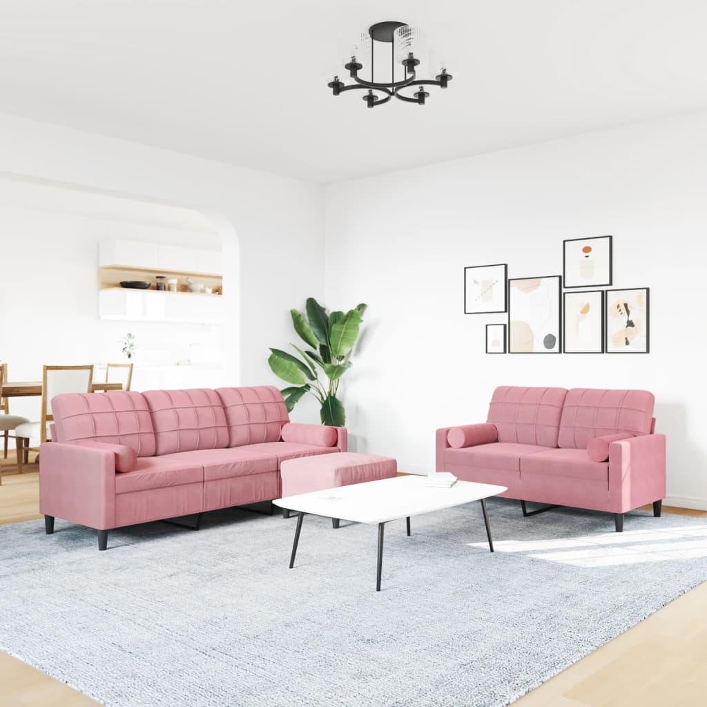 3-delige Loungeset met kussens en bolsters fluweel roze