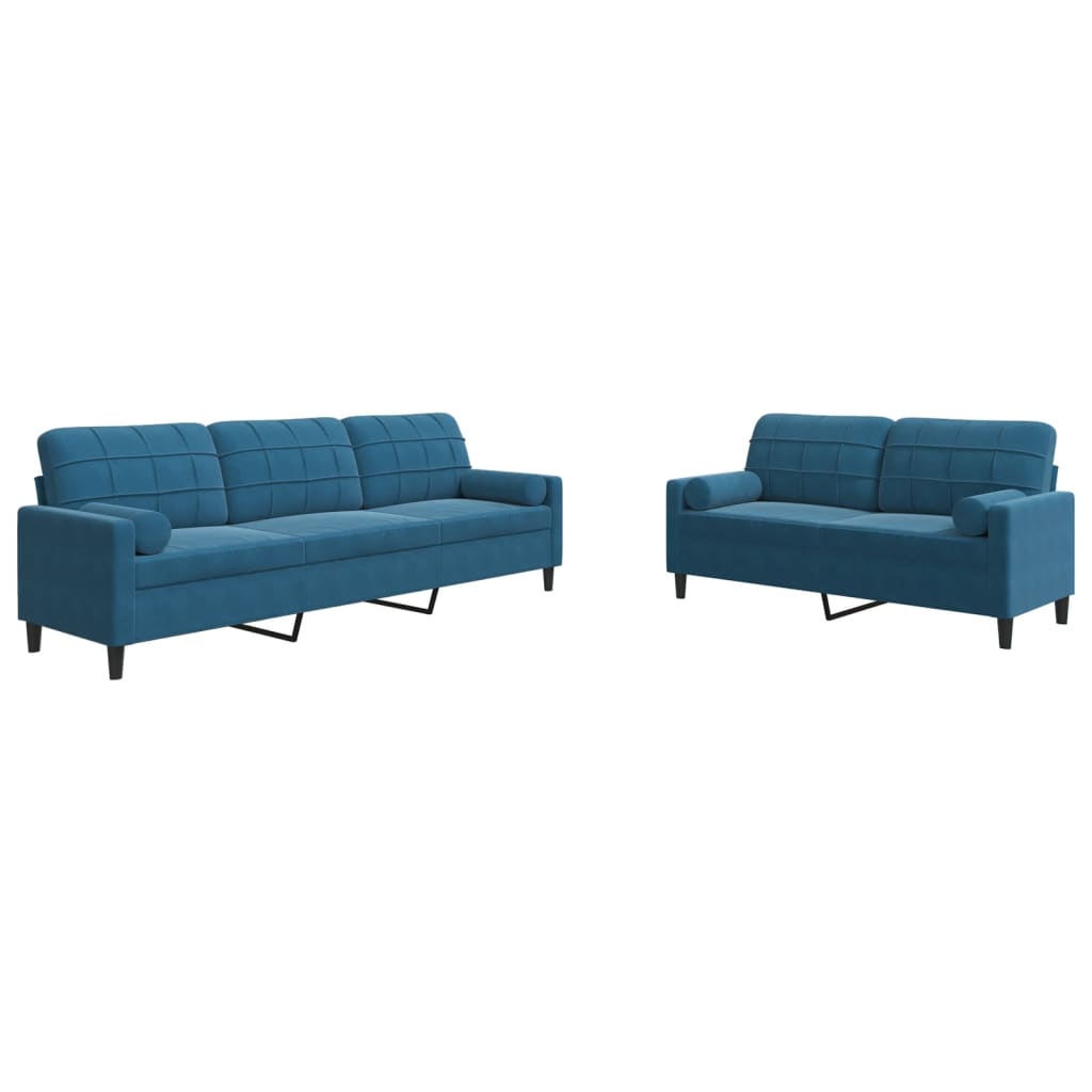 2-delige Loungeset met kussens en bolsters fluweel blauw