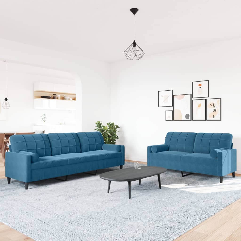 2-delige Loungeset met kussens en bolsters fluweel blauw