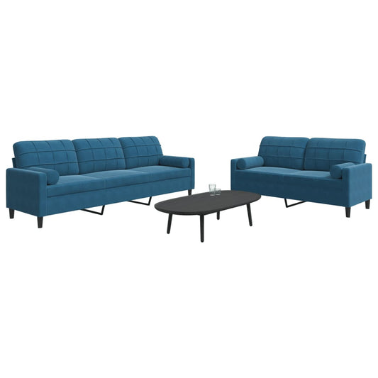 2-delige Loungeset met kussens en bolsters fluweel blauw