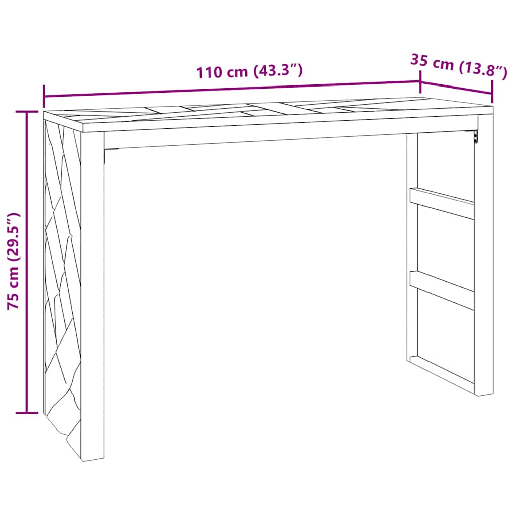 Wandtafel 110x35x75 cm massief teakhout