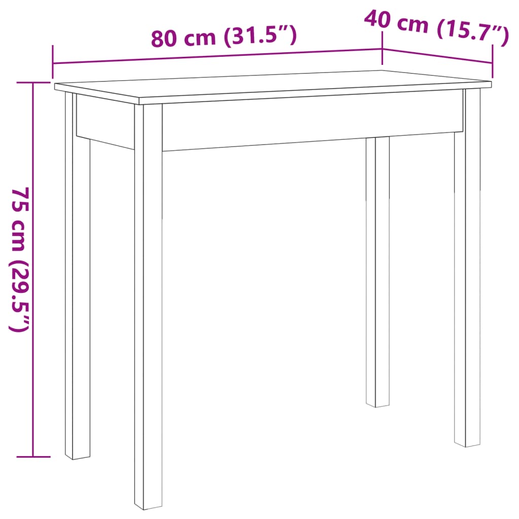 Wandtafel 80x40x75 cm massief grenenhout wasbruin