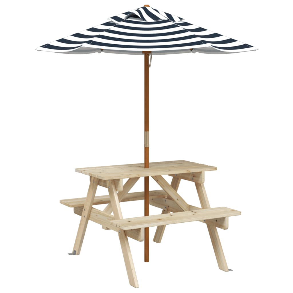 Picknicktafel voor 4 kinderen met parasol massief vurenhout