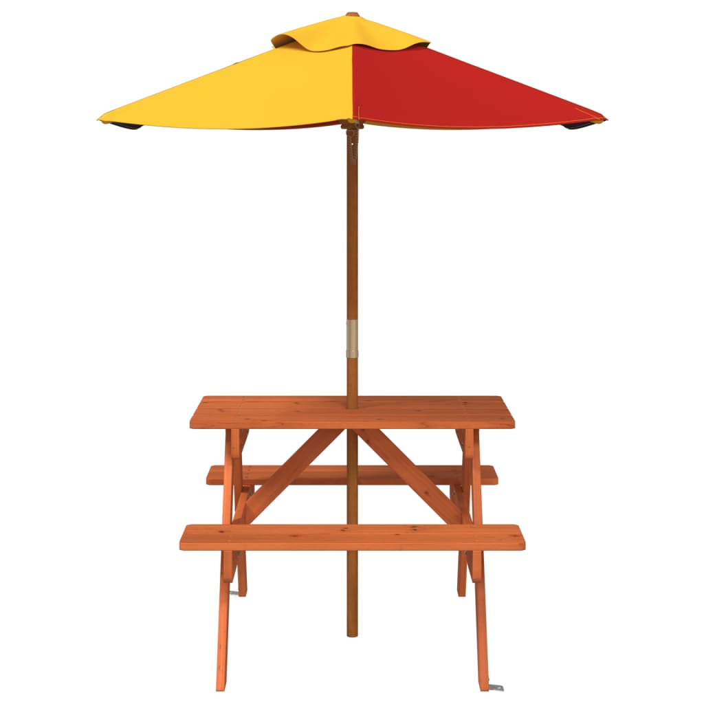 Picknicktafel voor 4 kinderen met parasol massief vurenhout