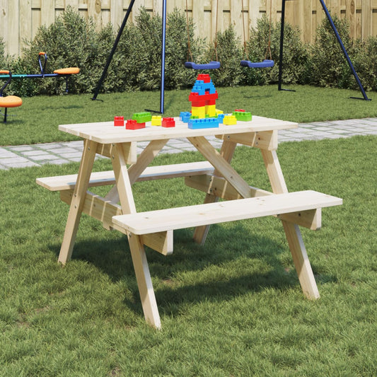 Picknicktafel voor 4 kinderen met parasolgat massief vurenhout