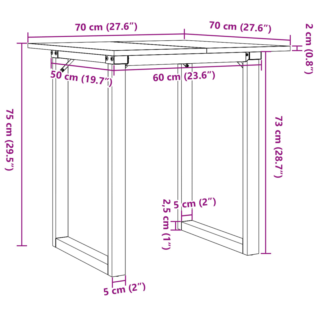 Eettafel O-frame 70x70x75 cm massief grenenhout en gietijzer