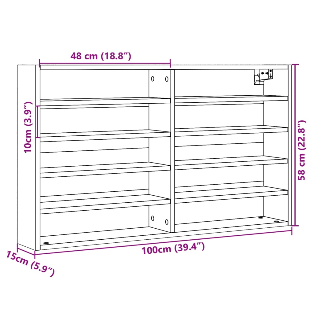 Vitrinekast 100x15x58 cm bewerkt hout betongrijs