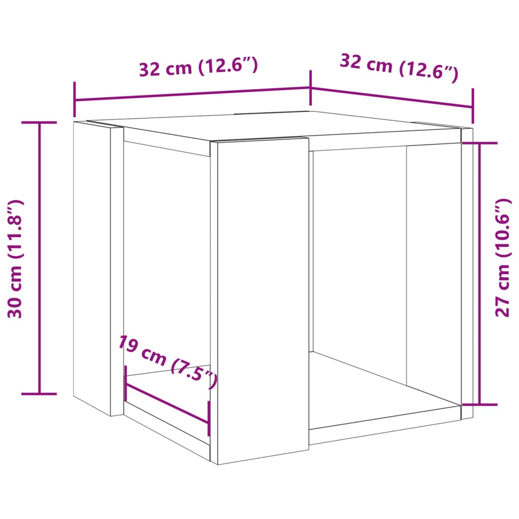 Salontafel 32x32x30 cm bewerkt hout wit