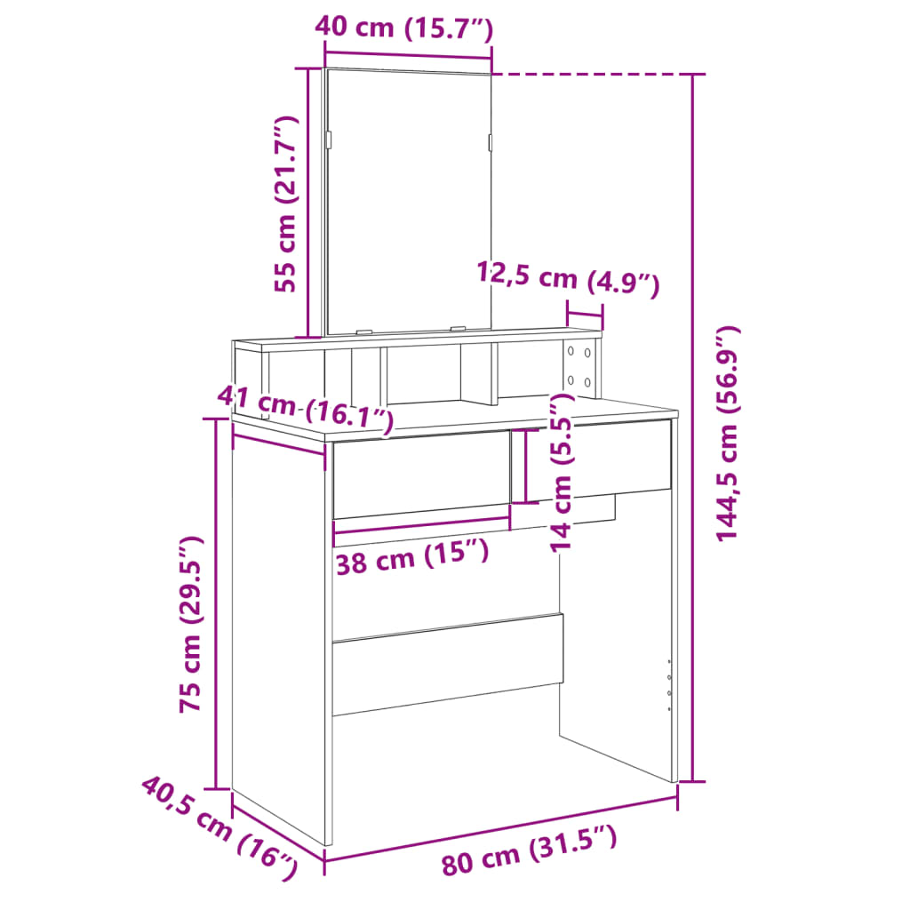 Kaptafel met spiegel 80x41x144,5 cm betongrijs