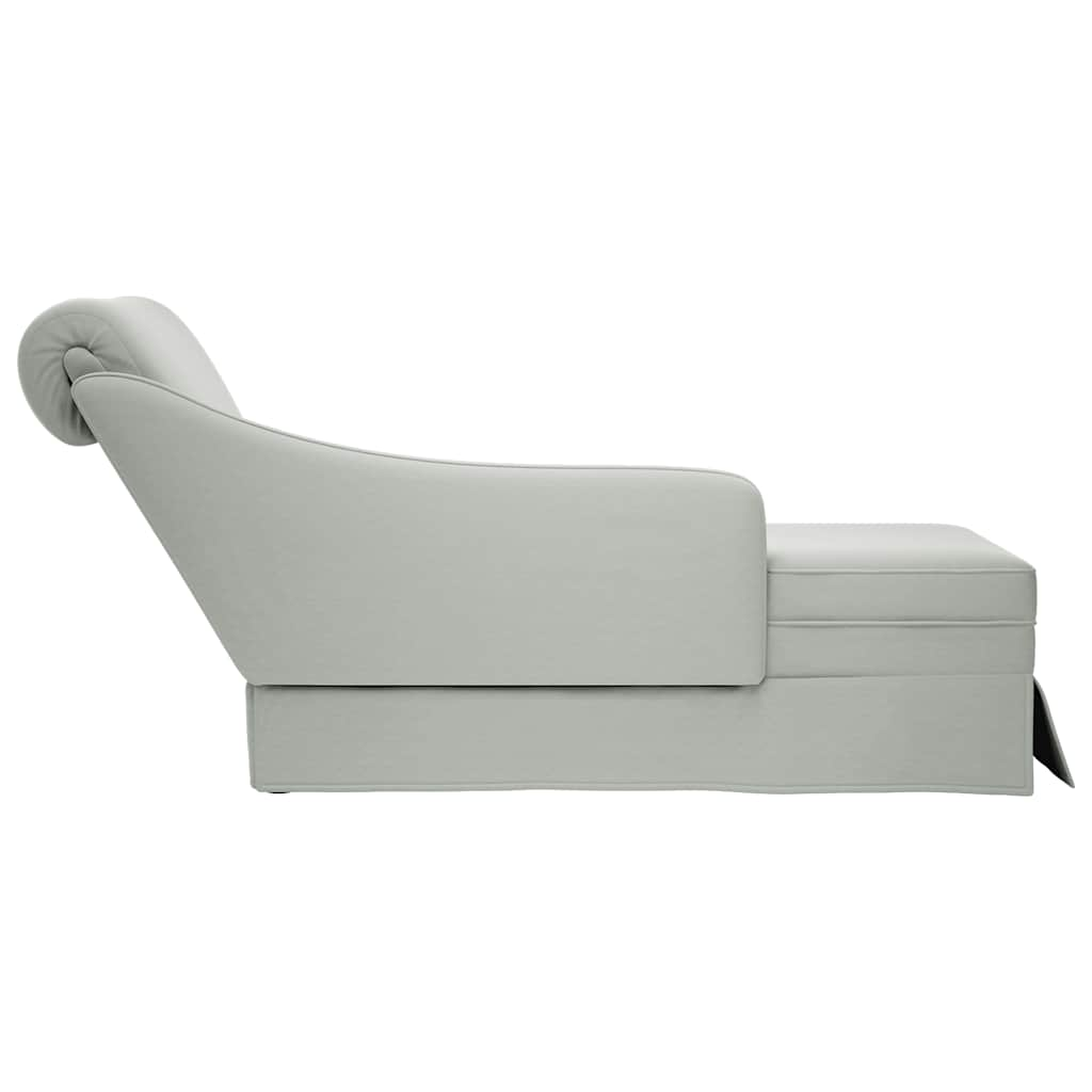 Chaise longue met bolster&rechterarmleuning fluweel lichtgrijs