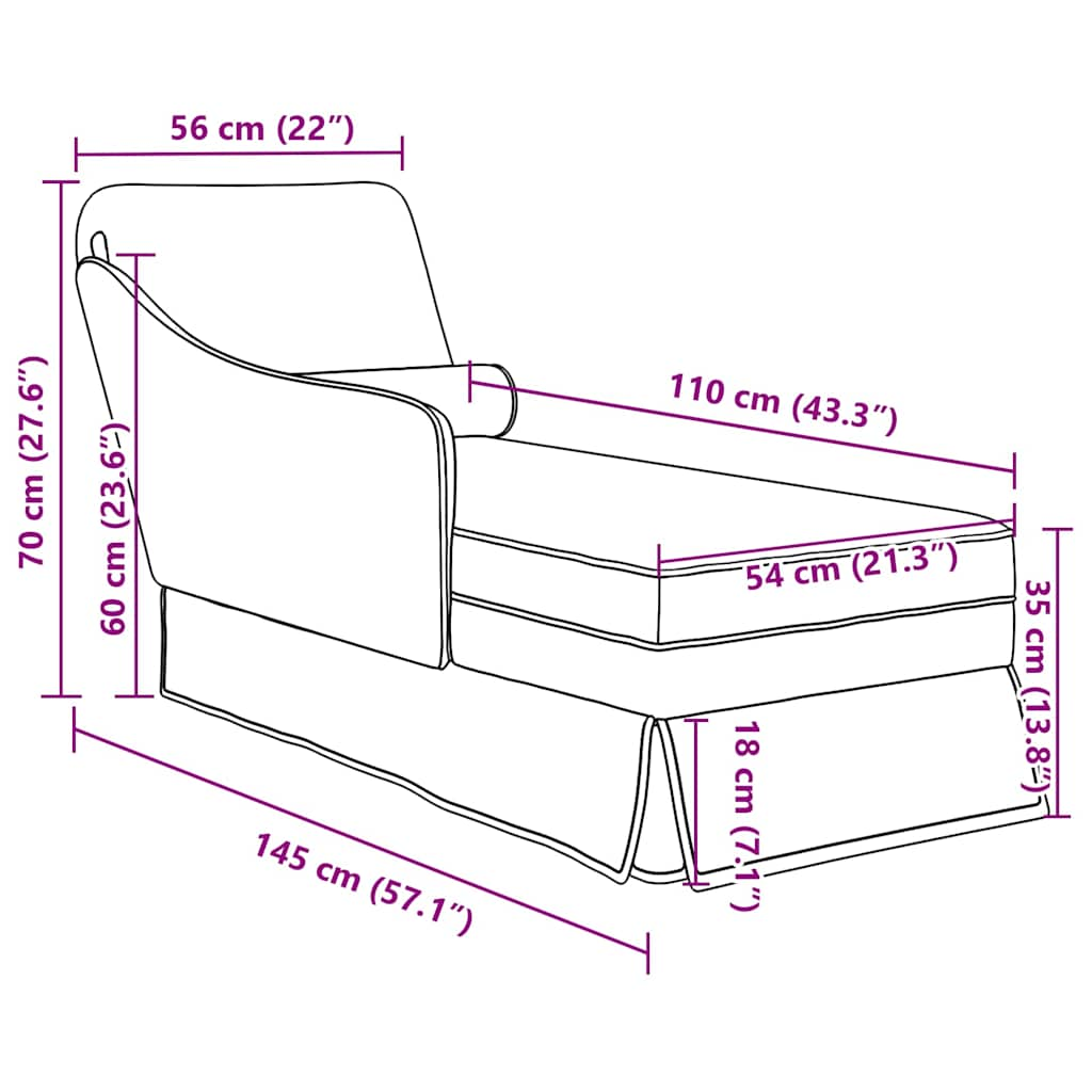 Chaise longue met bolster&rechterarmleuning fluweel lichtgrijs