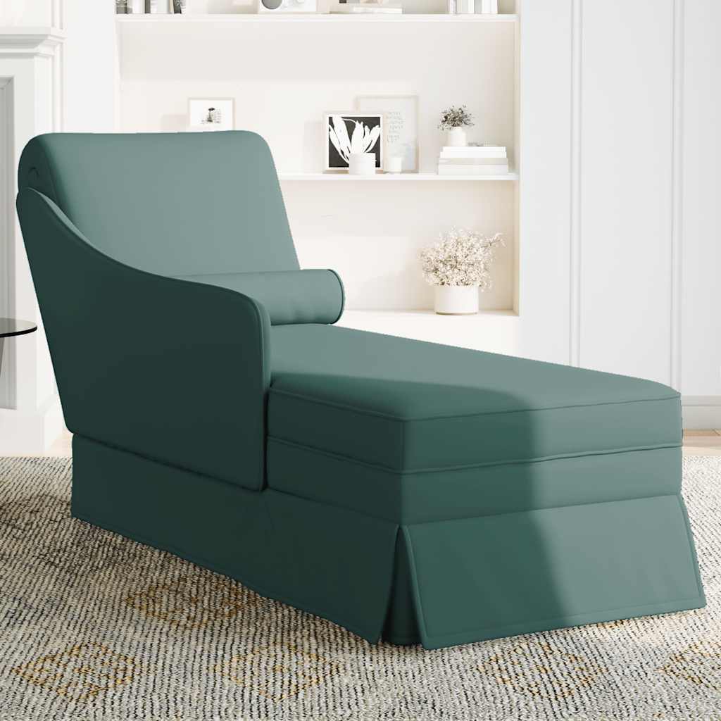 Chaise longue met bolster&rechterarmleuning fluweel donkergroen