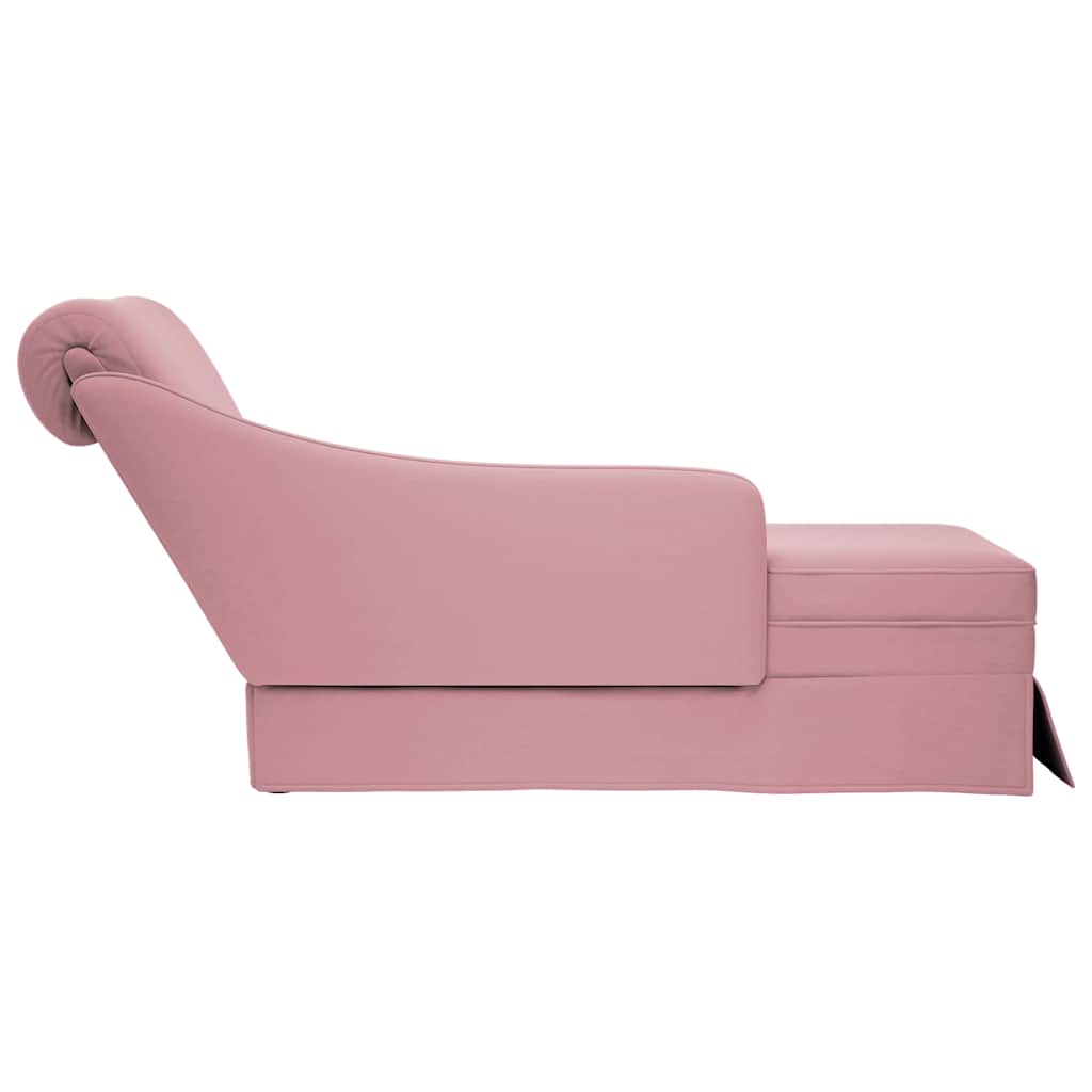 Chaise longue met bolster en rechterarmleuning fluweel roze