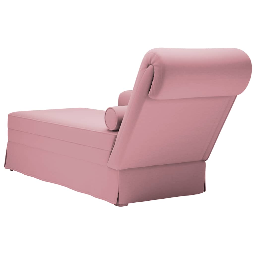 Chaise longue met bolster en rechterarmleuning fluweel roze