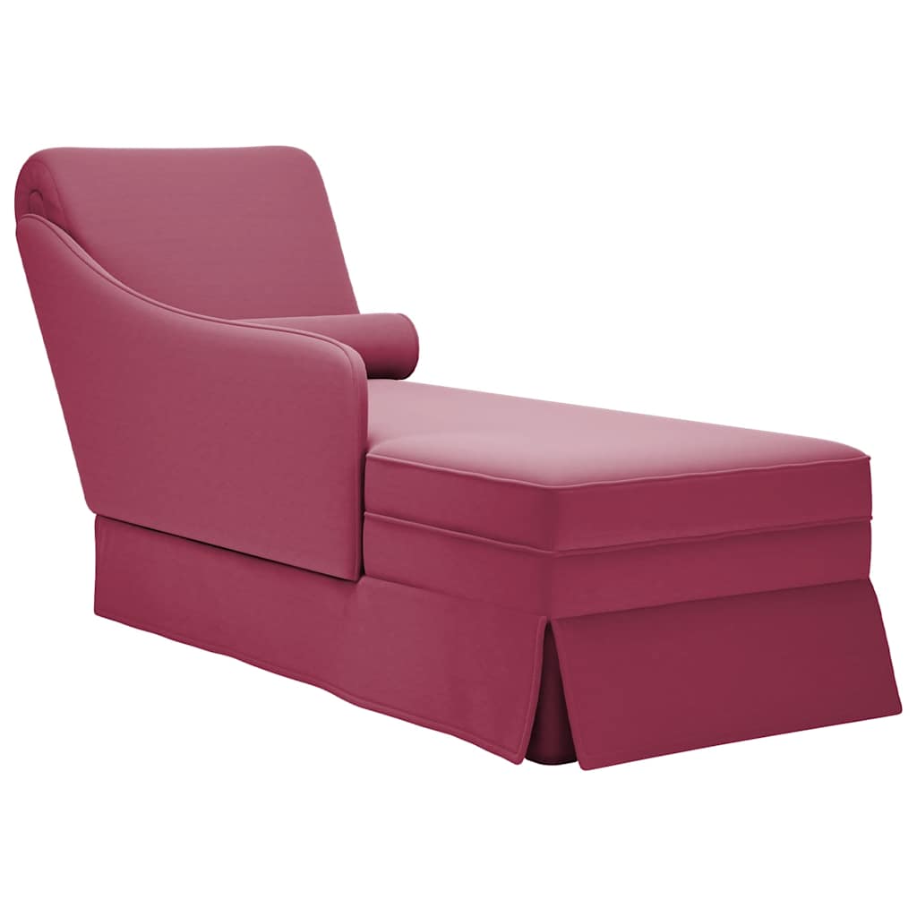 Chaise longue met bolster en rechterarmleuning fluweel wijnrood