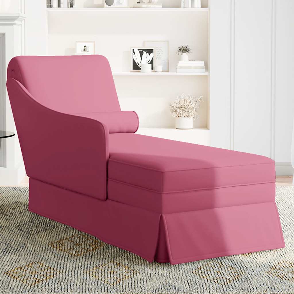 Chaise longue met bolster en rechterarmleuning fluweel wijnrood