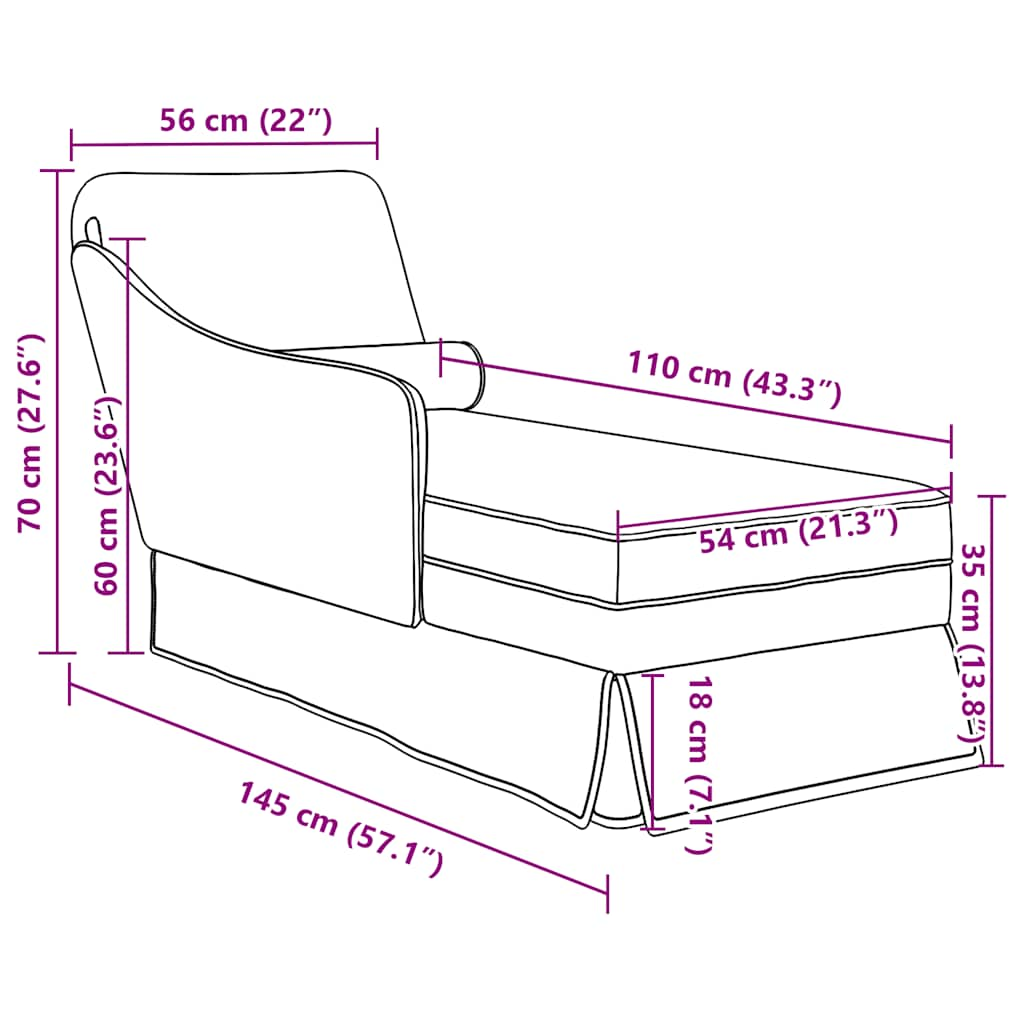 Chaise longue met bolster en rechterarmleuning fluweel wijnrood