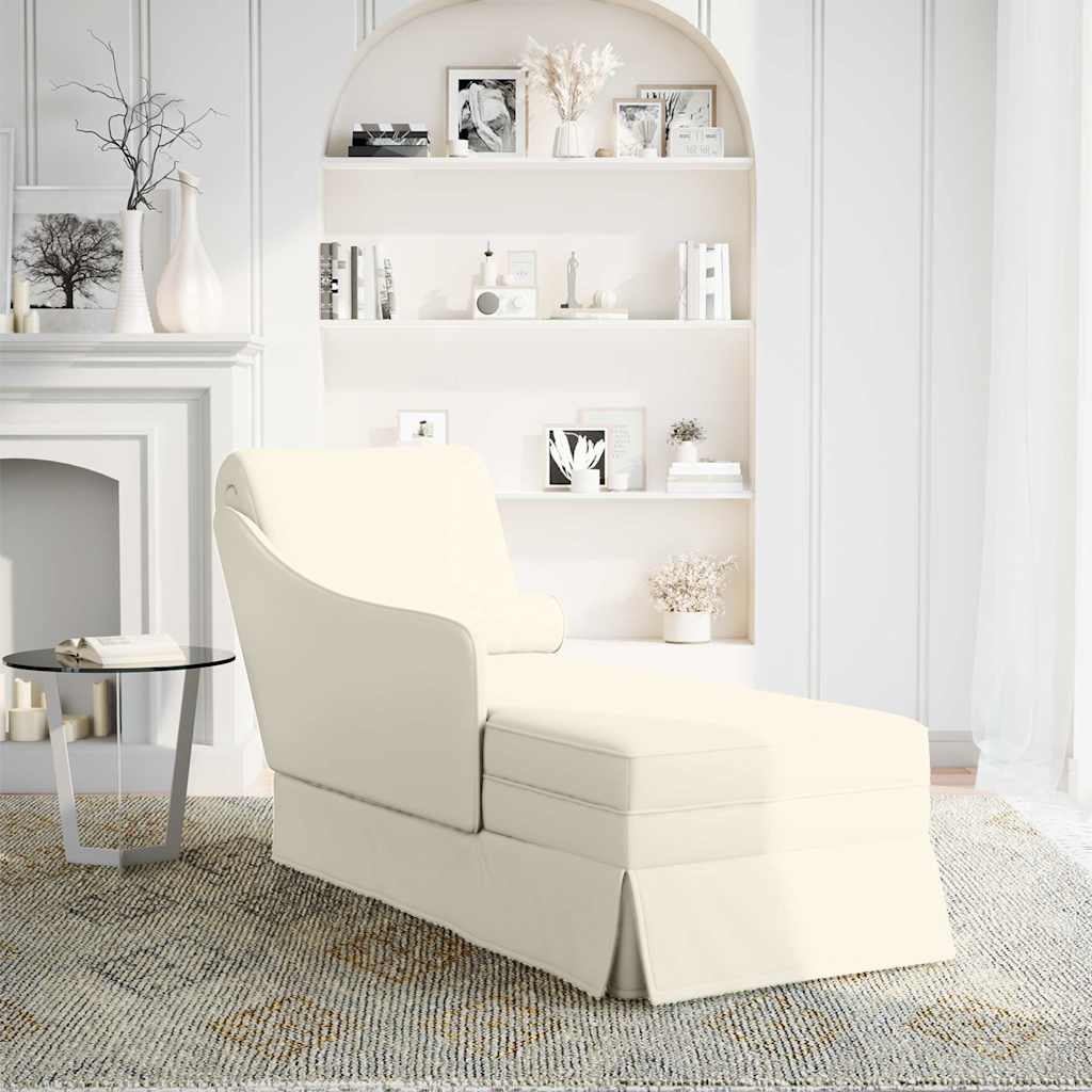 Chaise longue met bolster en rechterarmleuning fluweel crème