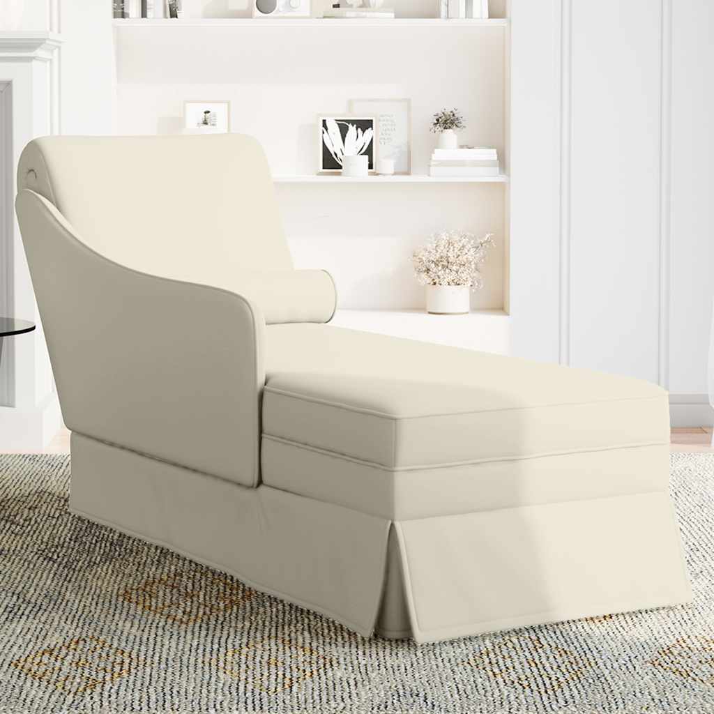 Chaise longue met bolster en rechterarmleuning fluweel crème