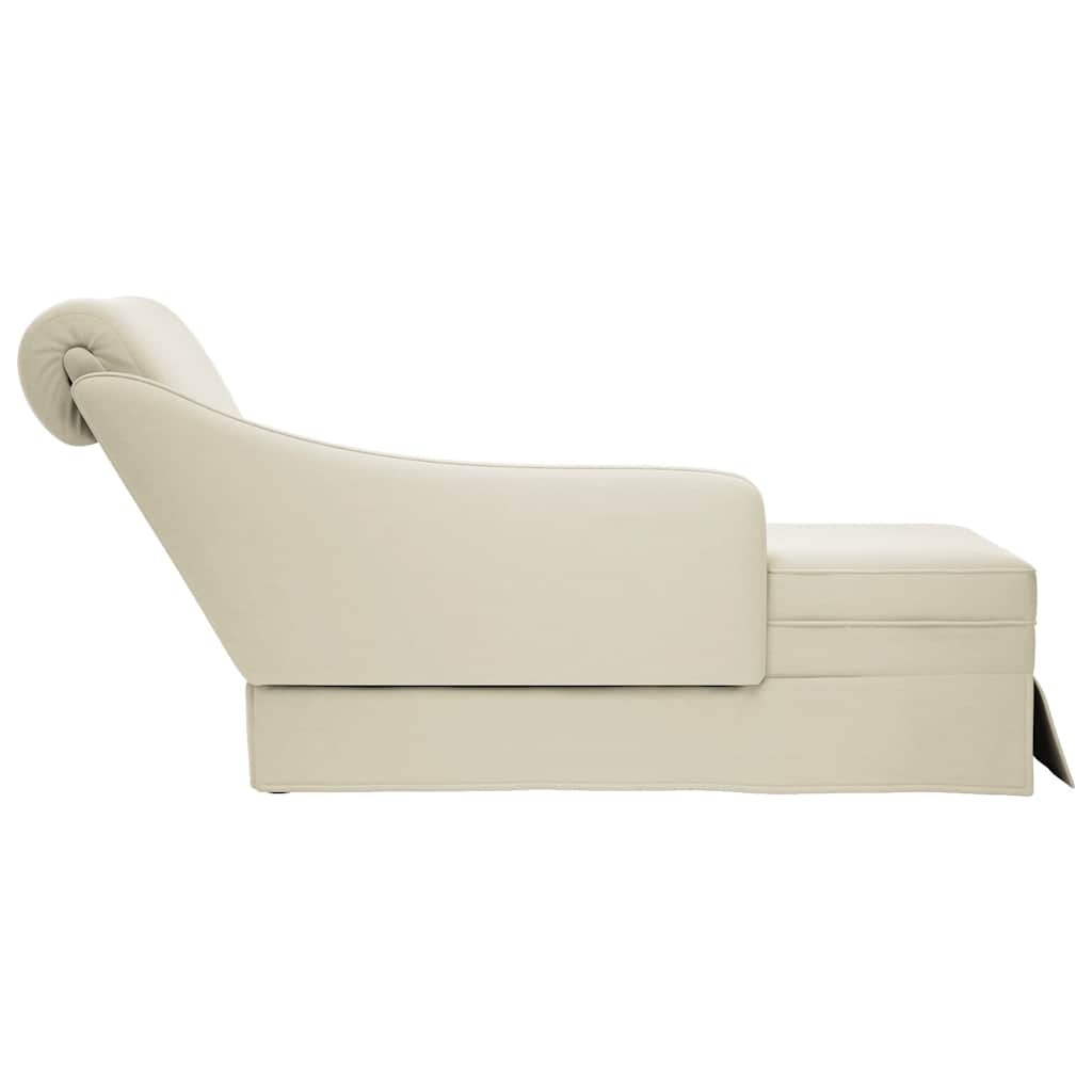 Chaise longue met bolster en rechterarmleuning fluweel crème