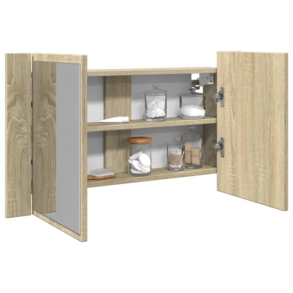 Spiegelkast LED 80x12x45 cm bewerkt hout sonoma eikenkleurig