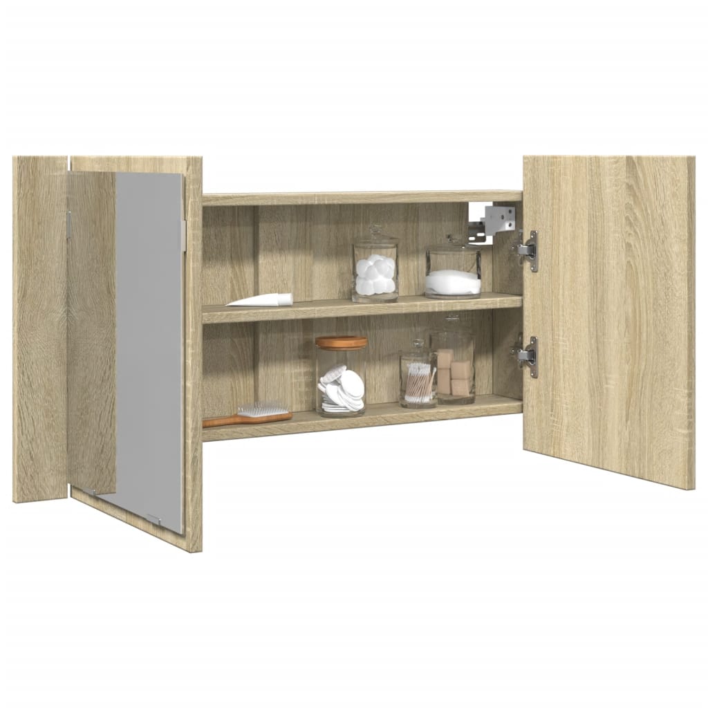 Spiegelkast LED 90x12x45 cm bewerkt hout sonoma eikenkleurig