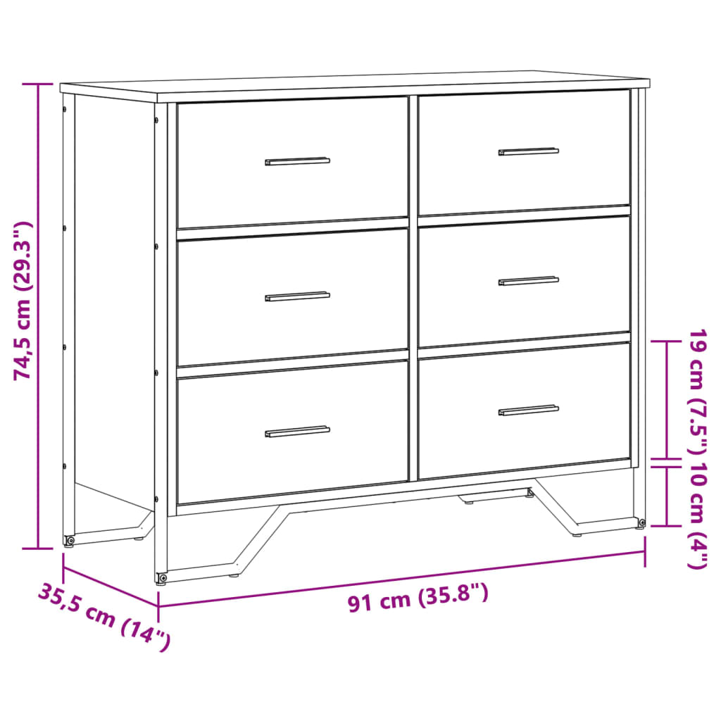 Ladekast 91x35,5x74,5 cm bewerkt hout bruin eikenkleurig