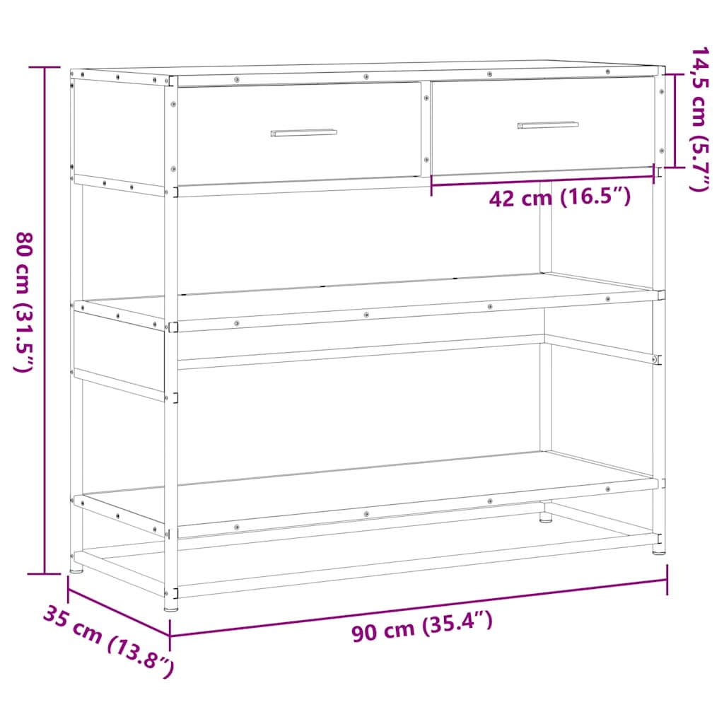 Wandtafel 90x35x80 cm bewerkt hout bruin eikenkleur