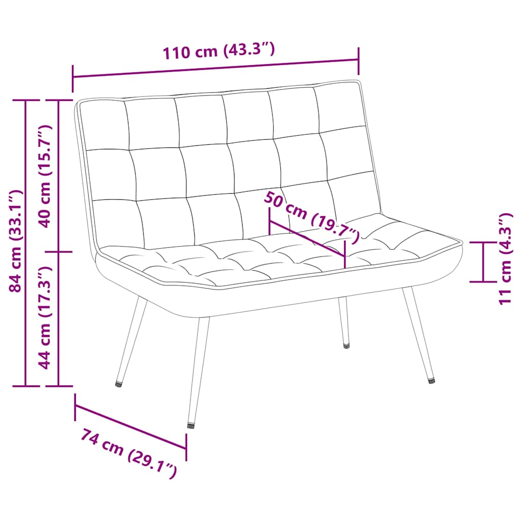 Bankje 110x74x84 cm fluweel crèmekleurig