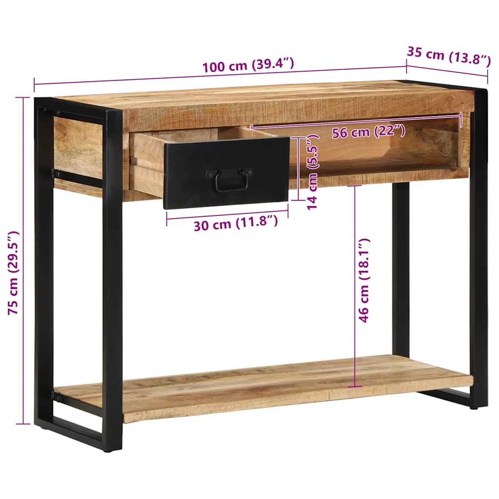 Wandtafel 100x35x75 cm massief ruw mangohout