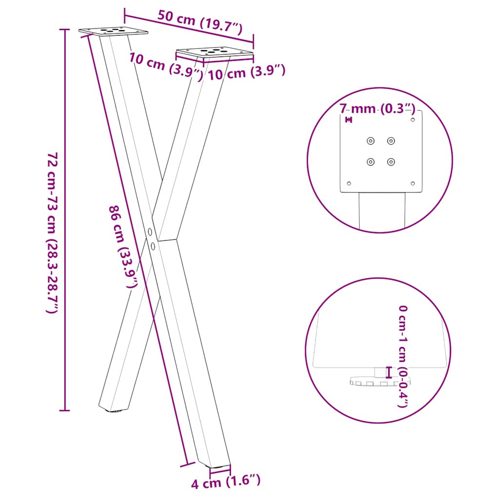 Eettafelpoten 2 st X-vormig 50x(72-73) cm staal zwart