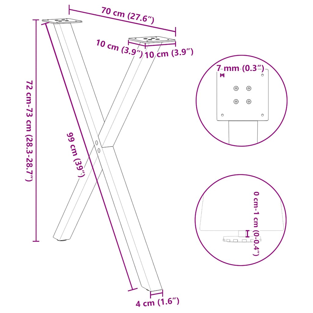 Eettafelpoten 2 st X-vormig 80x(72-73) cm staal wit