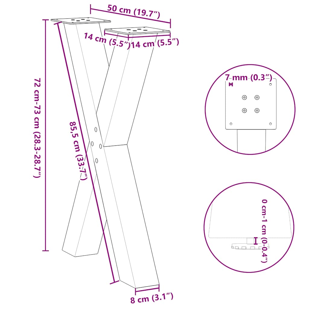 Eettafelpoten 2 st X-vormig 50x(72-73) cm staal antraciet