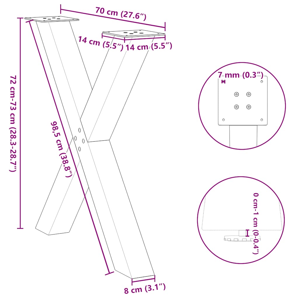 Eettafelpoten 2 st X-vormig 70x(72-73) cm staal antraciet