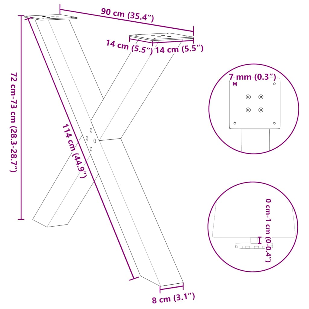 Eettafelpoten 3 st X-vormig 90x(72-73) cm staal antraciet