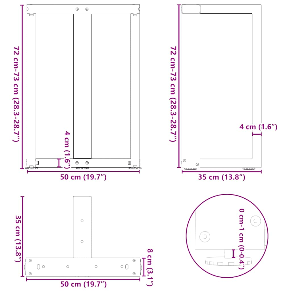 Eettafelpoten 2 st T-vormig 50x35x(72-73) cm staal antraciet