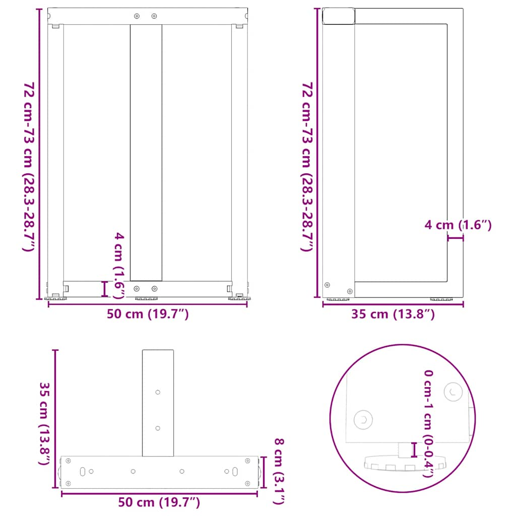 Eettafelpoten 2 st T-vormig 50x35x(72-73) cm staal antraciet