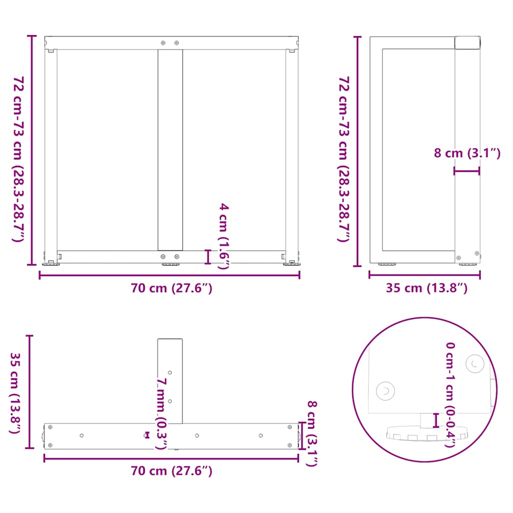 Eettafelpoten 2 st T-vormig 70x35x(72-73) cm staal zwart