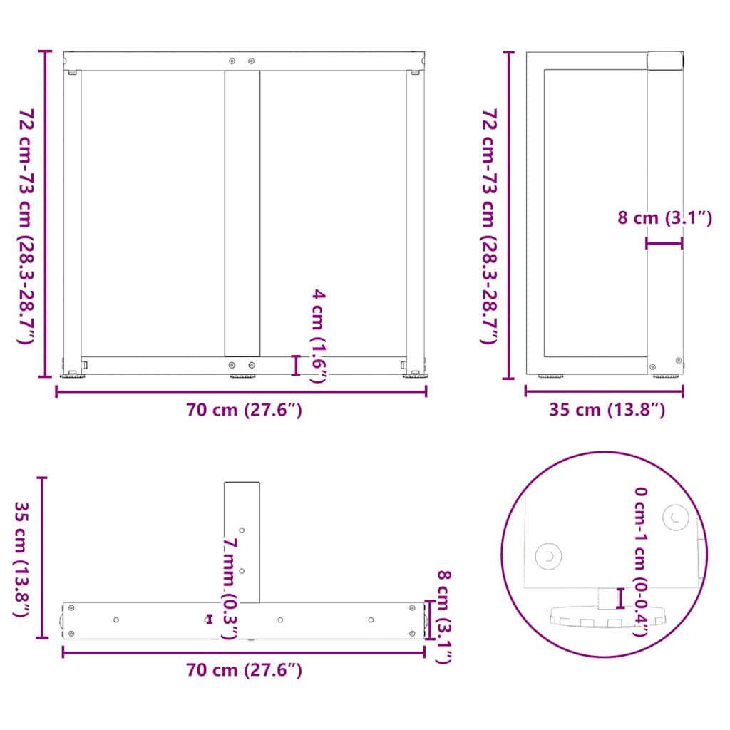 Eettafelpoten 2 st T-vormig 70x35x(72-73) cm staal antraciet