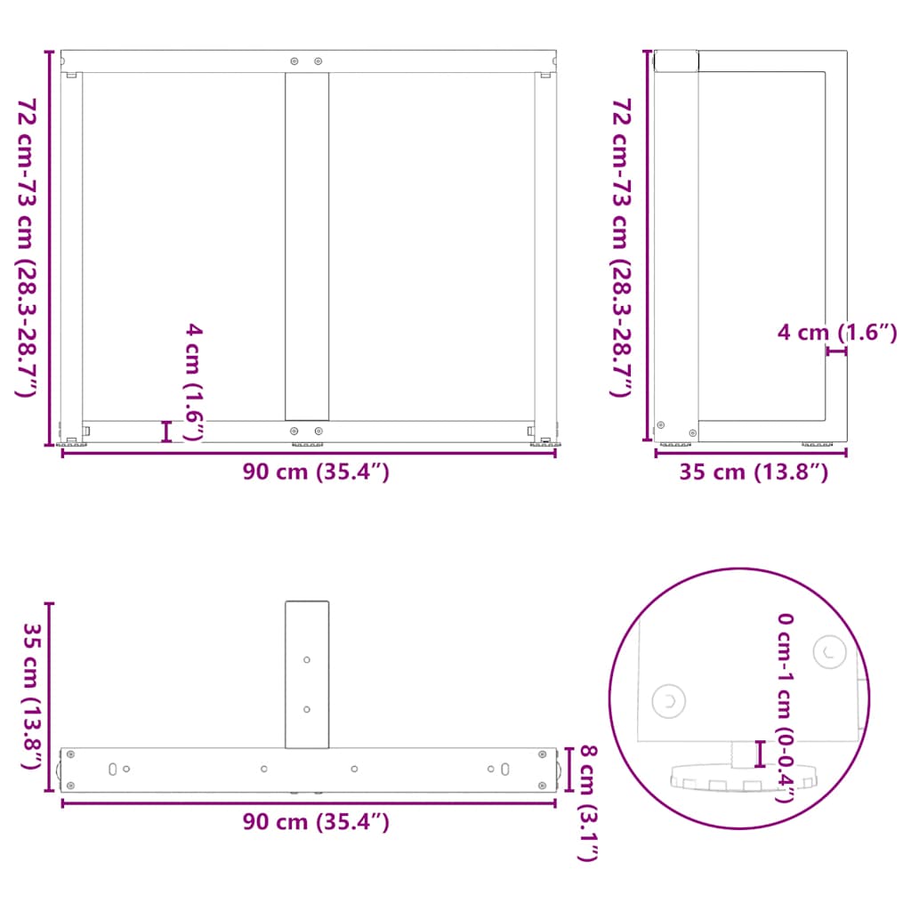 Eettafelpoten 2 st T-vormig 90x35x(72-73) cm staal zwart