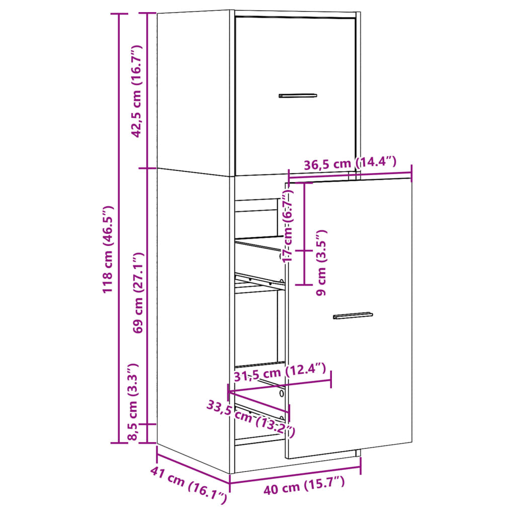 Apothekerskast 40x41x118 cm bewerkt hout gerookt eikenkleurig