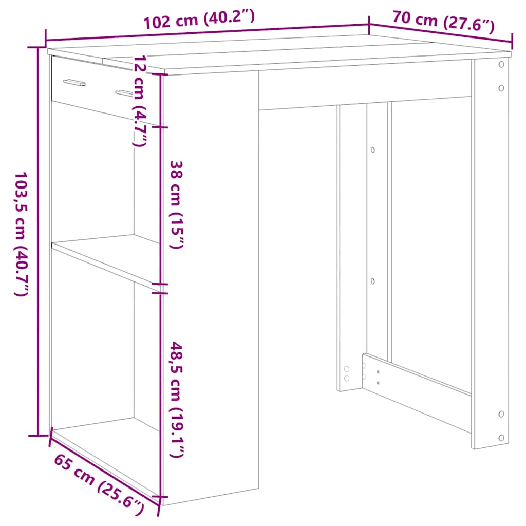 Bartafel 102x70x103,5 cm bewerkt hout bruin eikenkleurig