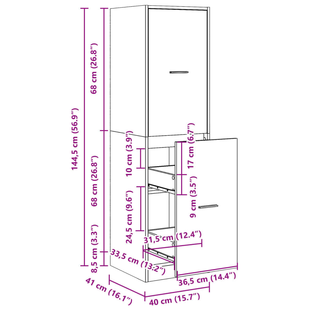 Apothekerskast 40x41x144,5 cm bewerkt hout gerookt eikenkleurig